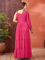 Hot Pink Blooming Faux Georgette Readymade Gown